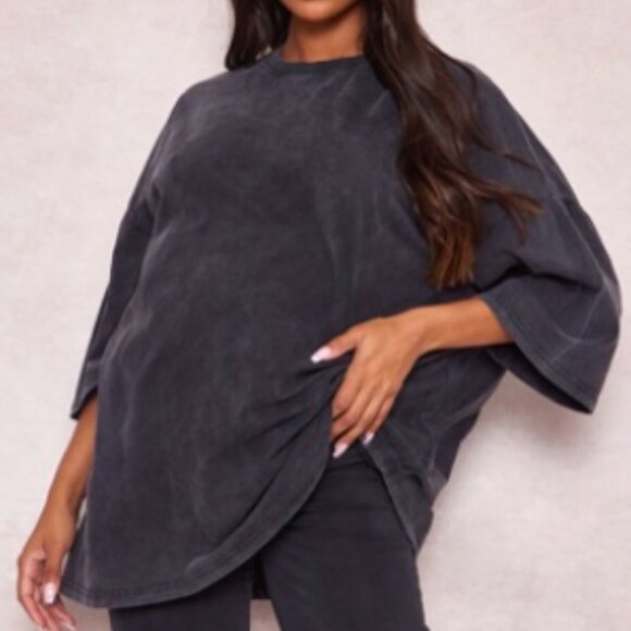 BNWT Maternity Charcoal Acid Wash Oversized T-Shirt & Biker Shorts - Picture 2 of 2